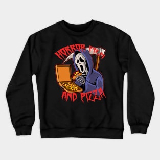 Horror Movie and Pizza ( Creepy Halloween Vibe ) Crewneck Sweatshirt